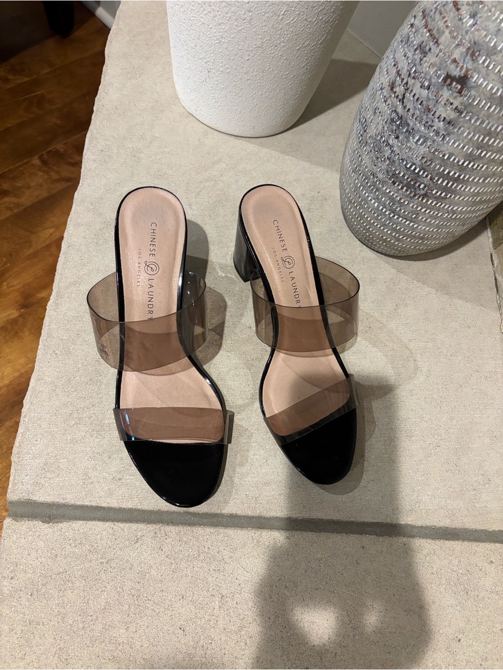 Chinese Laundry Clear Chunky Heel Slide Sandals - Picture 7 of 12